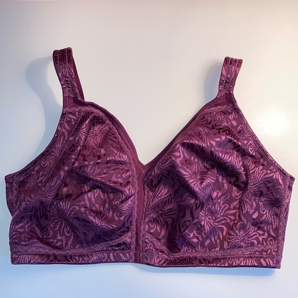 50G Wirefree Lace Purple Bra Mesh Pretty Sturdy 4 Hooks Softly Lined No Padding - Picture 1 of 10